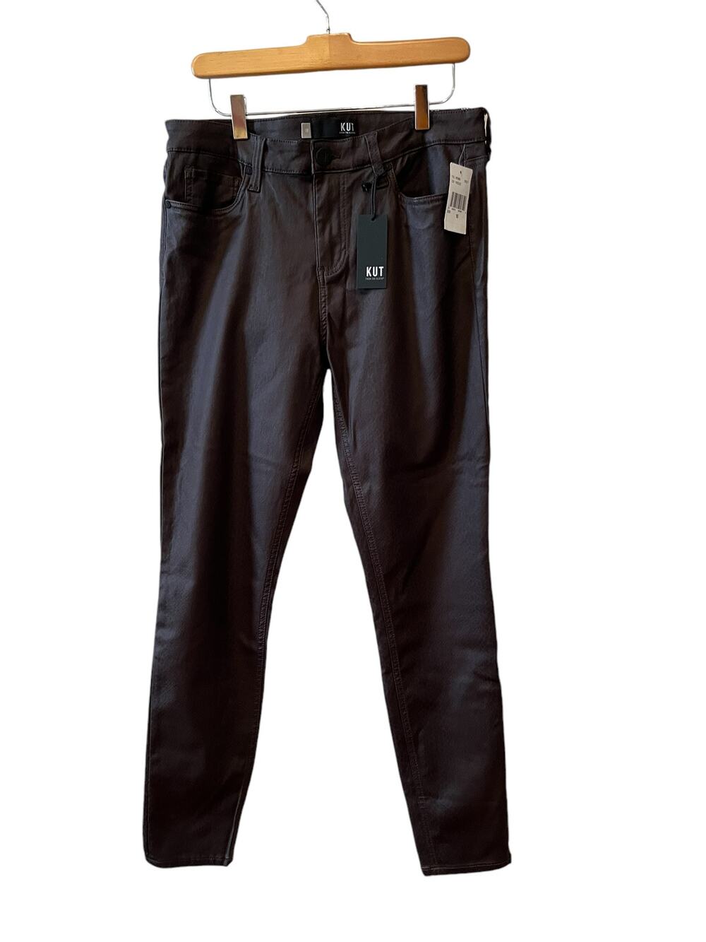 Kut from the Kloth Mia Skinny Snake Print Coated Denim Jeans Chocolate 10
